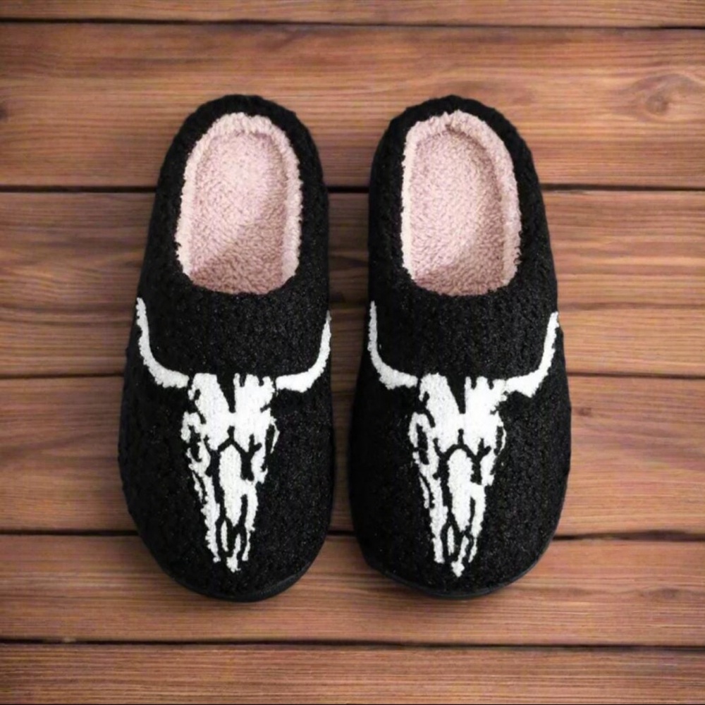Longhorn Skull Slippers Cowgirl Slippers | Steerhead Cow Skull Western